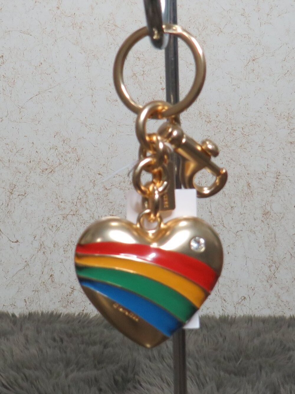 Coach Rainbow Heart Bag Charm (Gold)